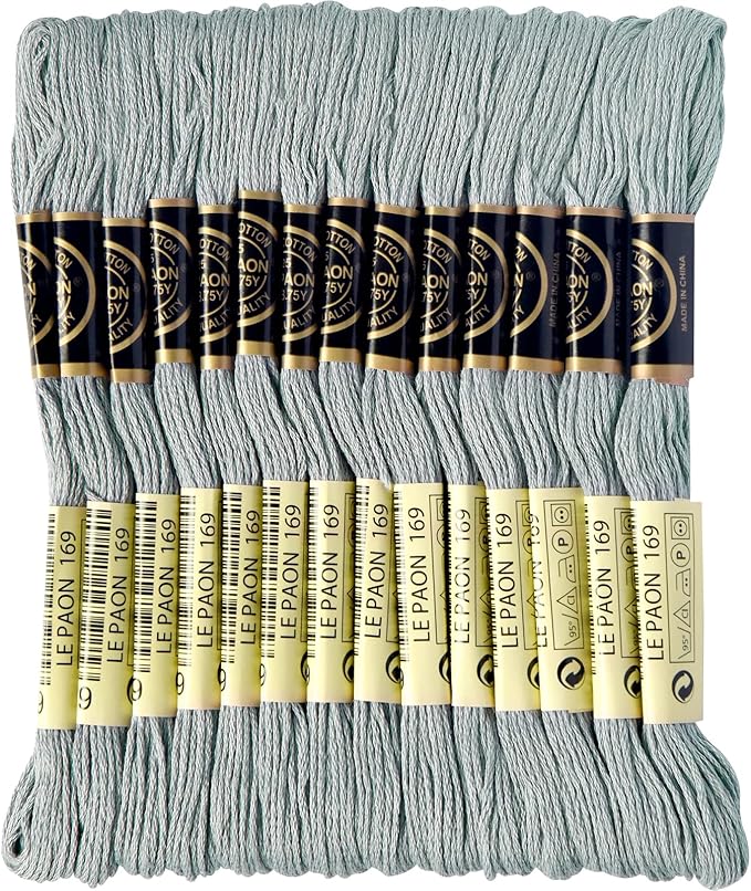 LE PAON Embroidery Floss, 14-Pack Six Strands 100% Long Staple Cotton Embroidery Thread, 8.7-Yard,Color Number:169, Light Pewter