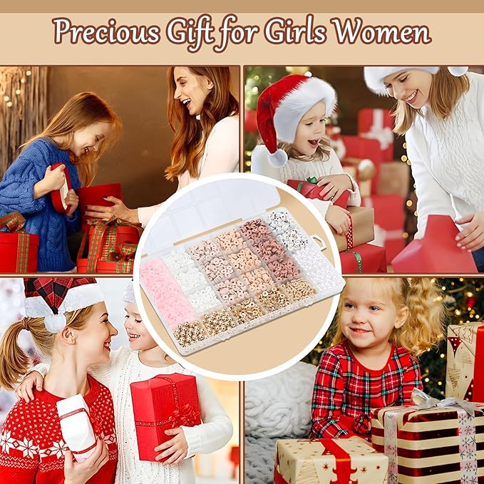 LUDUKOO Clay Bead Bracelet Kit, 2370Pcs Flat Polymer Clay Heishi Beads Bracelet Making Kit for Girls Adults, DIY Friendship Bracelet Kit with Gold Beads Letter Beads Pearl Beads for Bracelets