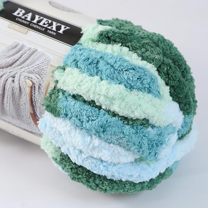 Chunky Chenille Yarn for Hand Knitting 8 Jumbo Pack Jumbo Chunky Yarn for Hand Soft Blanket Knitting, Bulky Thick Fluffy Yarn for Crocheting (Sea of Clouds)
