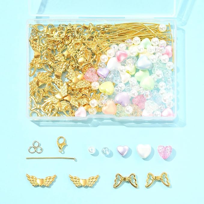 324Pcs Angel Jewelry Making Kit, DIY Pendants Charms Making Kits, Golden Colorful Beads Jump Ring Head Pins Findings for Bracelets Necklaces Earrings Crafting