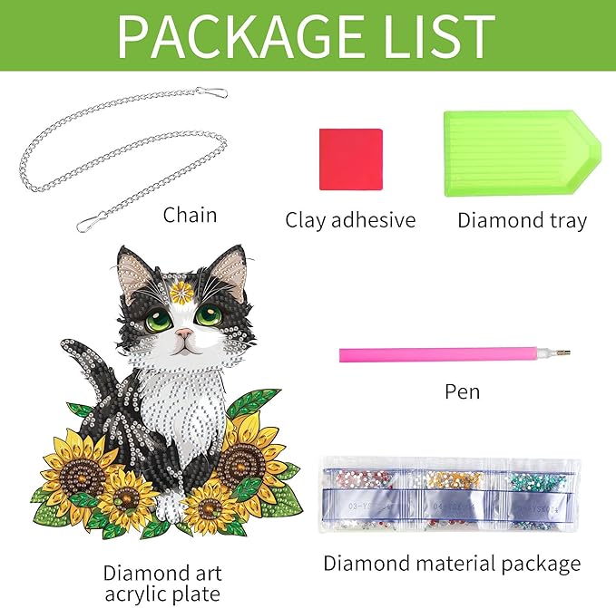 Wergund 5D DIY Cat Diamond Art Hanging Kits, Hanging Diamond Art Sunflower, Acrylic Special Shaped Rhinestone, Window Hanging Pendants for Home Wall Garden Front Door Outdoor Decor Gift(Cat)