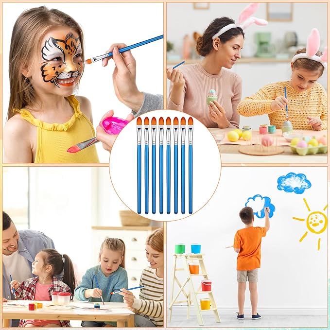 Sherr 48 Pcs Paint Brush Set Bulk Acrylic Brush Wood Paint for Detail Art Crafts Kids Artist Adult Watercolor Oil Face Body(0.7 Inch,Filbert Style)