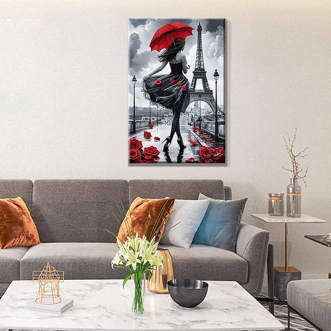 JOOZ Paint by Numbers Kit for Adults Eiffel Tower Paint by Numbers Kit with Frame DIY Girl Paint by Number with Easel Flowers Paint by Number Kits on Canvas for Gift Home Wall Decor 7.87x11.81 Inch
