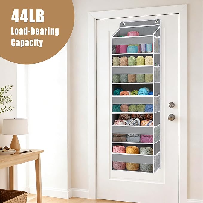 Hanging Yarn Storage Organizer, Large Capacity Knitting Organizer Storage & 5 Mesh Side Pockets, Over the Door Organizer for Crochet Accessories & Knitting Supplies,Black