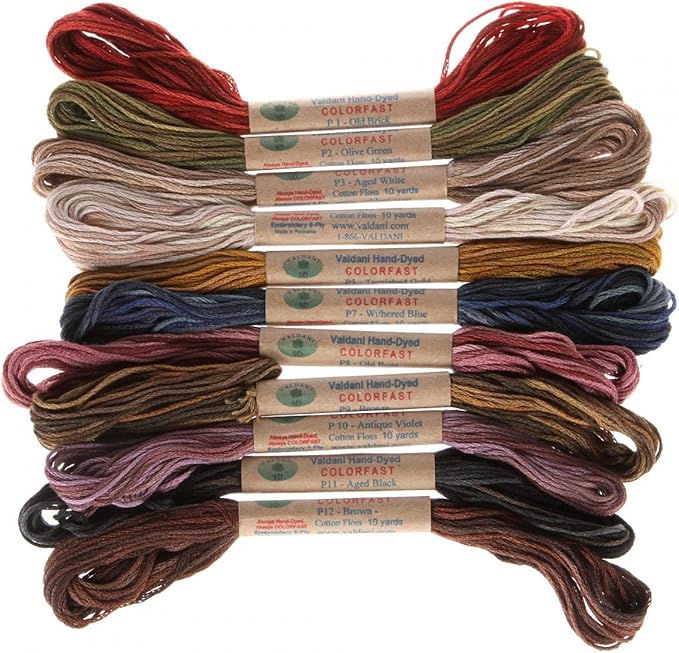 12 Valdani 6 Strand Floss Embroidery Thread Vintage Hues 10 Yd Skeins