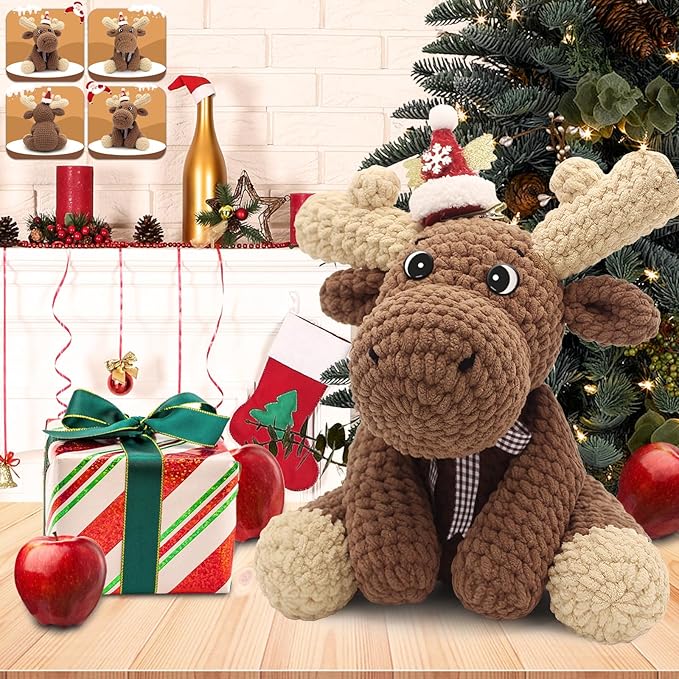 codgp crochet kit for beginners,11.8in crochet animal kit elk,crochet starter kit christmas gift for adults kids with yarn sets,amigurumi crochet kit with step-by-step video tutorials