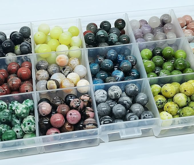 Yephac 450pcs 8mm Natural Round Stone Beads-Loose Gemstone Beading-Hole Size 1mm for Jewelry Making,Box Packed (15 Material-3,8mm)