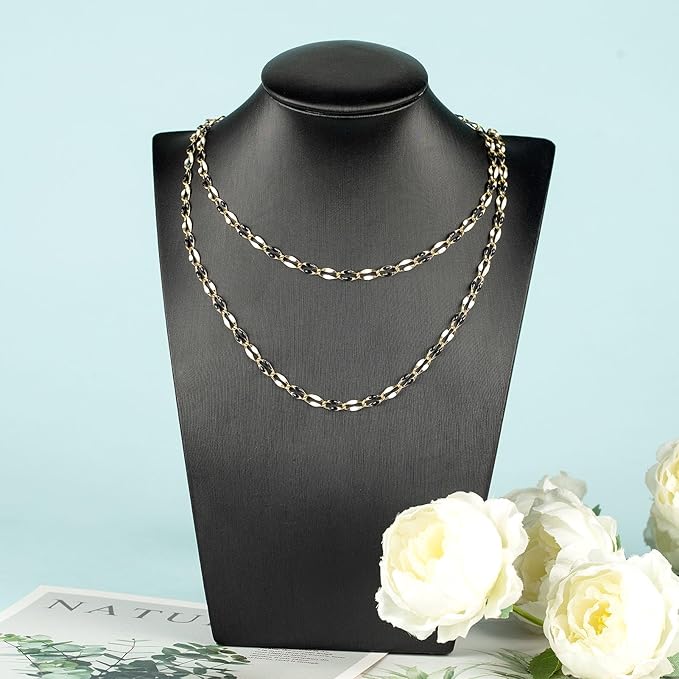 YOUBEIYEE 2 Meters Jewelry Chains Bulk Black White Enamel Cable Chain Necklace DIY Gold Plated Brass Chain for Jewelry Making