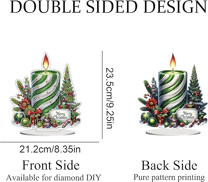 JJFox DIY Tabletop Diamond Art Painting Kit,Desktop Ornament Special Shaped Rhinestone Desk Placement Ornament,Home Stand Up Gem Painting Craft Kit Gift Double Sided (Christmas Candle)