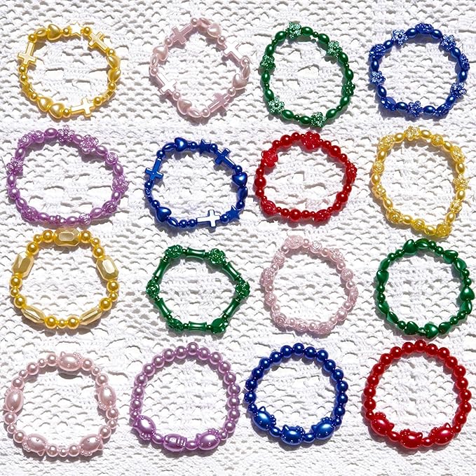 1170 Pcs ABS Imitation Pearl Beads for Jewelry Making, Assorted Heart Star Bowknot Circle Flower Aesthetic Cute Bead for Bracelet Necklaces Earrings Key Chains DIY Phone Charm Crafts (Red)
