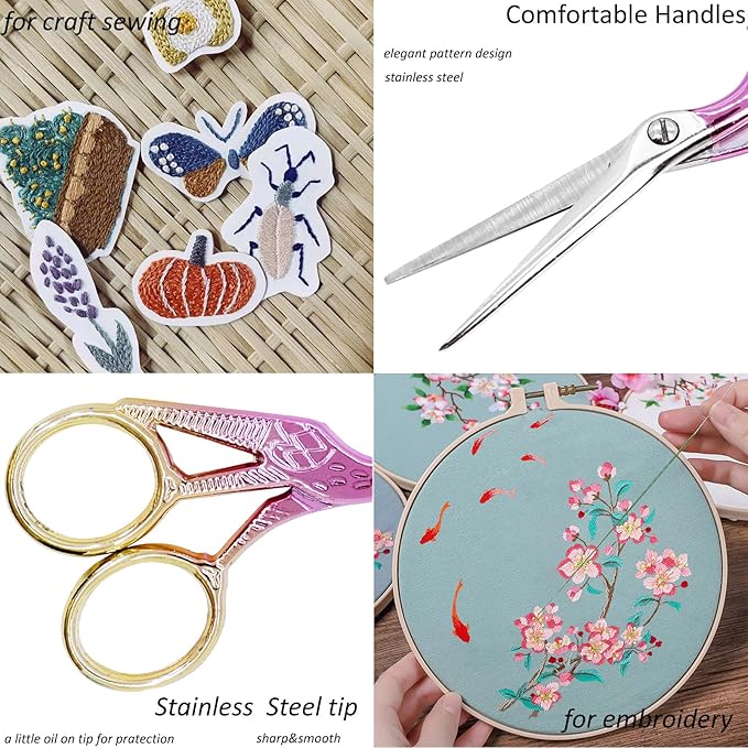 BIHRTC 4.5Inch Stork Stainless Steel Sharp Tip Scissors with Leather Safe Cover Sewing Dressmaker Scissors for Embroidery Craft Needle Work Art Work Handcraft Threading