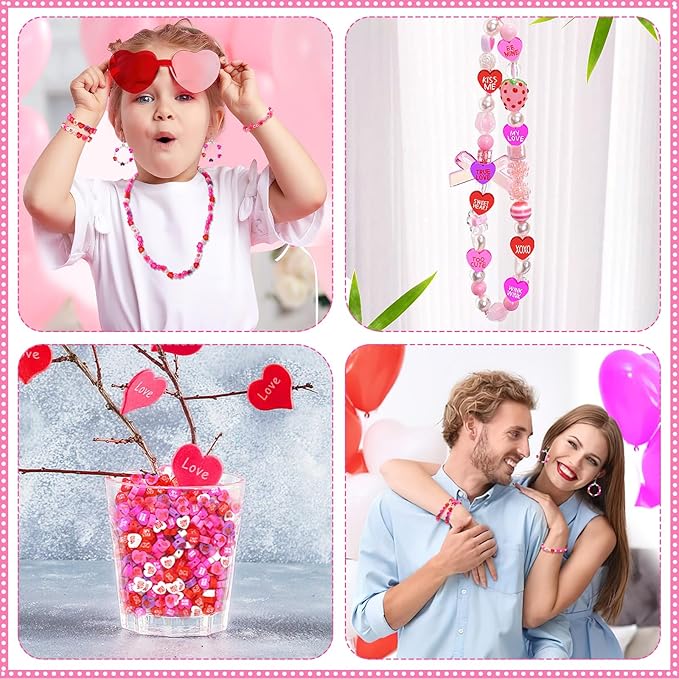 Augshy 300Pcs Conversation Heart Beads,Valentine's Day Polymer Clay Beads for Jewelry Making Bracelet Necklace Making Earrings