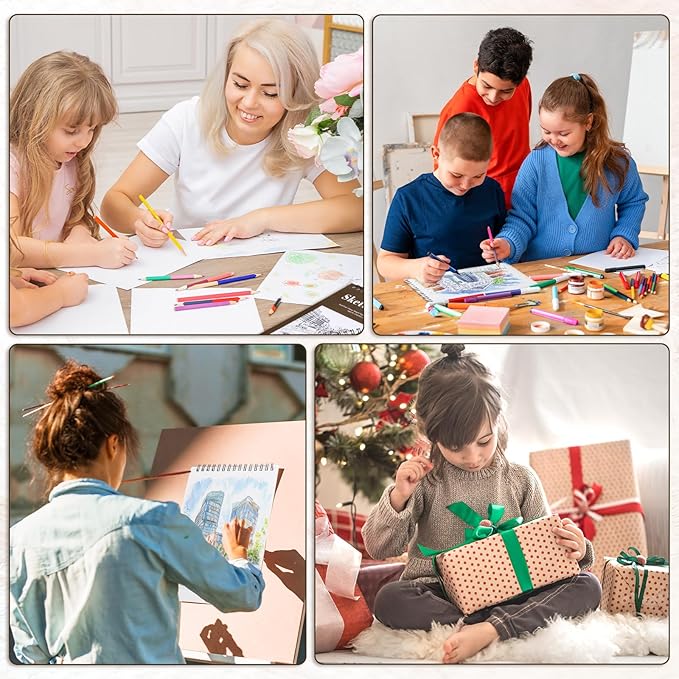 12 pack sketch book, 5.5 x 8.5 inch sketchbook, 68lb/100gsm top spiral bound sketch pad, acid free art supplies drawing painting sketching paper for kids, beginners, artists (tan)