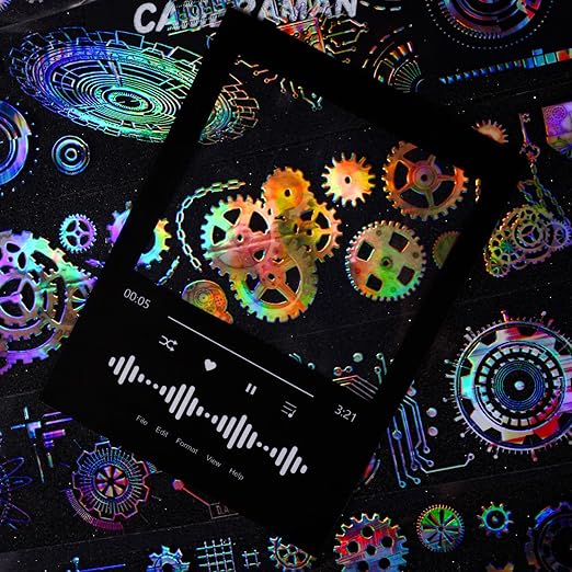 6 Rolls PET Tape Stickers for Journaling Supplies, Colorful Gears Circuit Themed Journal Tape Stickers for Journaling, Scrapbooking, Junk Journal Supplies, DIY Crafts (Fantasy)