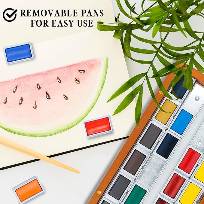 Watercolor Set Professional | 24 Richly Pigmented Colors (XL Pans) in Wooden Box | Artist Grade Watercolor Professional Paint Set