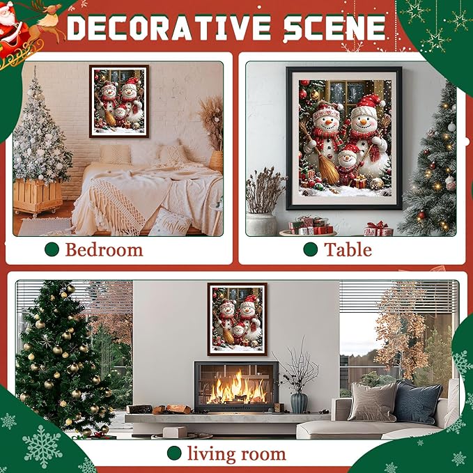 EMIEAUFG Christmas Diamond Art Kits for Adults, Christmas Snowman Family Diamond Paiting Kit for Beginners, 5D DIY Round Full Drill Craft Diamond Dot Gem Art, Home Wall Decor 12" x 16"