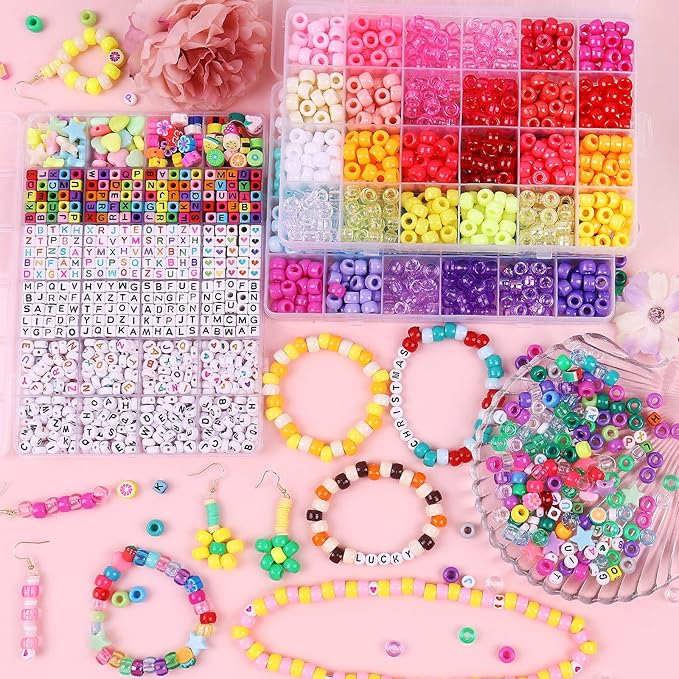 3000 Pcs Pony Beads for Bracelet Making Kit, 48 Colors 3 Boxes Rainbow Kandi Beads with Heart and Alphabet Letters, Friendship Bracelet Kit for Name Jewelry Making DIY Crafts Gift for Adults