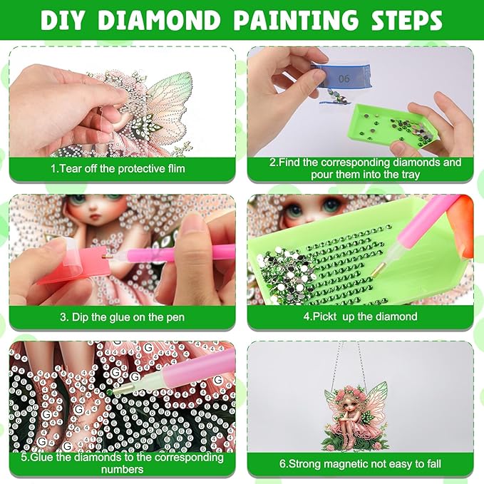 NAIMOER Diamond Art Hanging Kits for Adults Flower Fairy 5D Special Shaped Rhinestone, DIY Acrylic Diamond Art Painting Window Pendants Home Garden Wall Hanging Ornament Kits, Double Sided