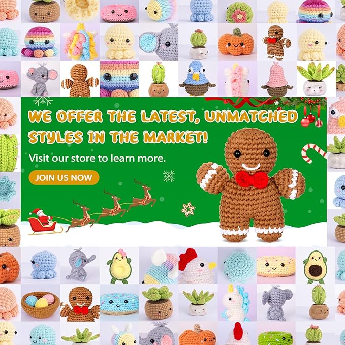 Crochetta Crochet Kit for Beginners, Amigurumi Crocheting Animals Kits w Step-by-Step Video Tutorials, Knitting Starter Pack for Adults and Kids, Jumbo Gingerbread Man (40%+ Yarn Content)