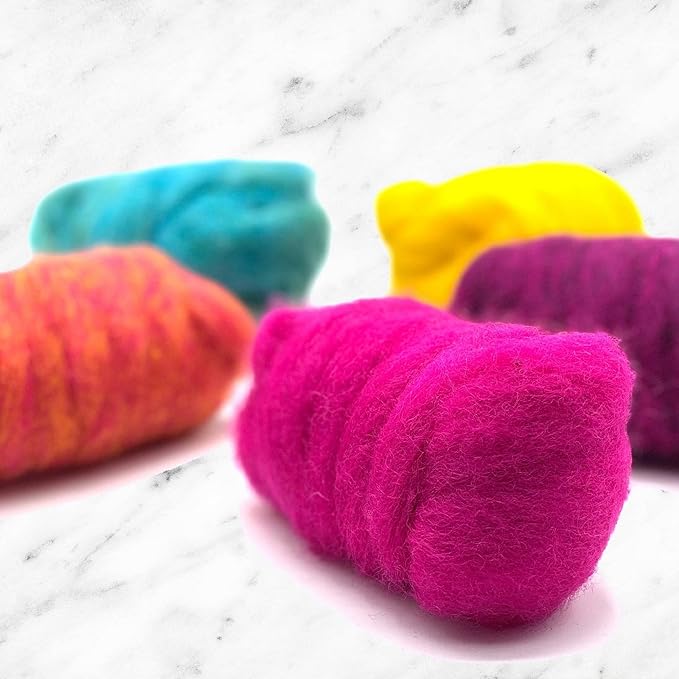 Corriedale Carded Sliver Wool Roving Variety Bundle | Best Core Wool for Needle Felting, Spinning, Wet Felting, Weaving, Dryer Balls, Yarn Roving - Ethically Sourced (Retro Pop)