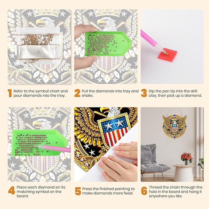 MXJSUA Crown Eagle Diamond Painting Art Window Suncatchers, Diamond Art Kits for Adults Hanging Ornaments with Chain, 5D Special Shape Crystal Diamond Pendant Accessories for Decor Gift 8x8 Inch
