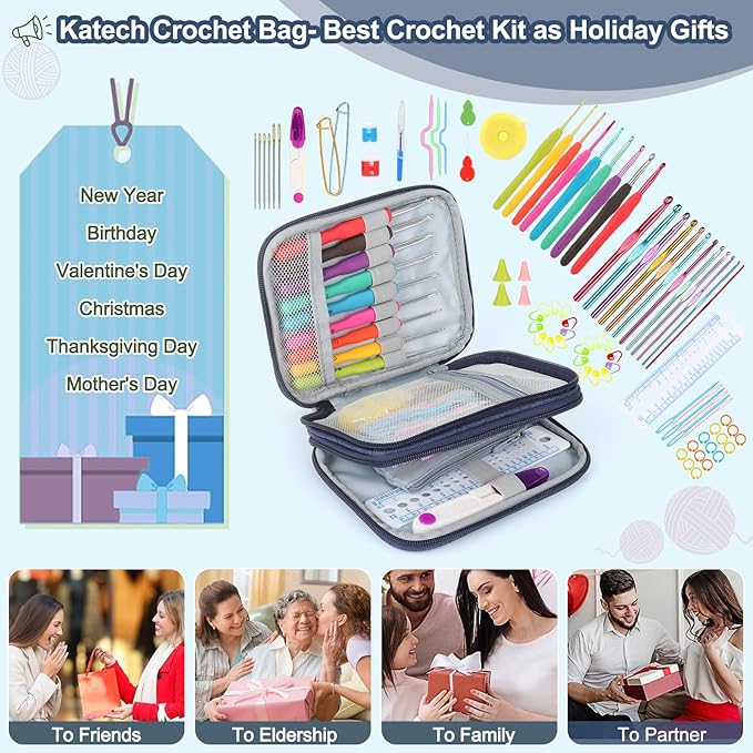 Katech 99-Piece Crochet Hooks Set, Crochet Hook Kit with Storage Case, Ergonomic Knitting Needles Weave Yarn Kits DIY Hand Knitting Craft Art Tools for Knitting Hat, Bag, Socks, Scarf and Sweaters