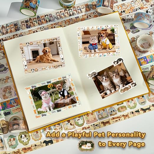 Cat Dog Washi Tape Set 20 Rolls, Cute Decorative Masking Tape for Junk Journal and Scrapbooking, DIY Crafting Supplies