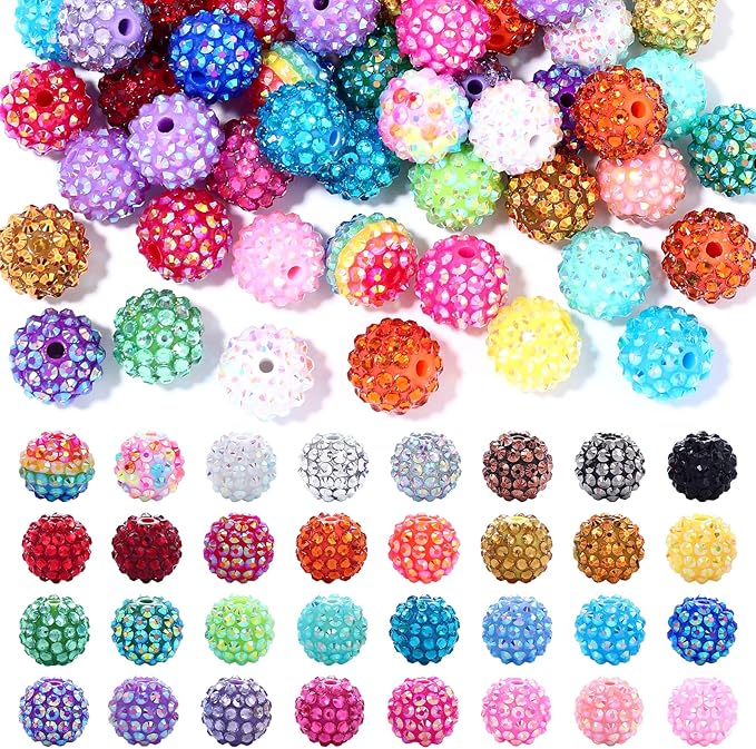 160pcs 16mm Rhinestone Beads for Craft, 32 Colors DIY Round Crystal Disco Ball Resin Rhinestone Chunky DIY Spacer Beads, for Pens, Jewelry Making, Bracelets, Necklace
