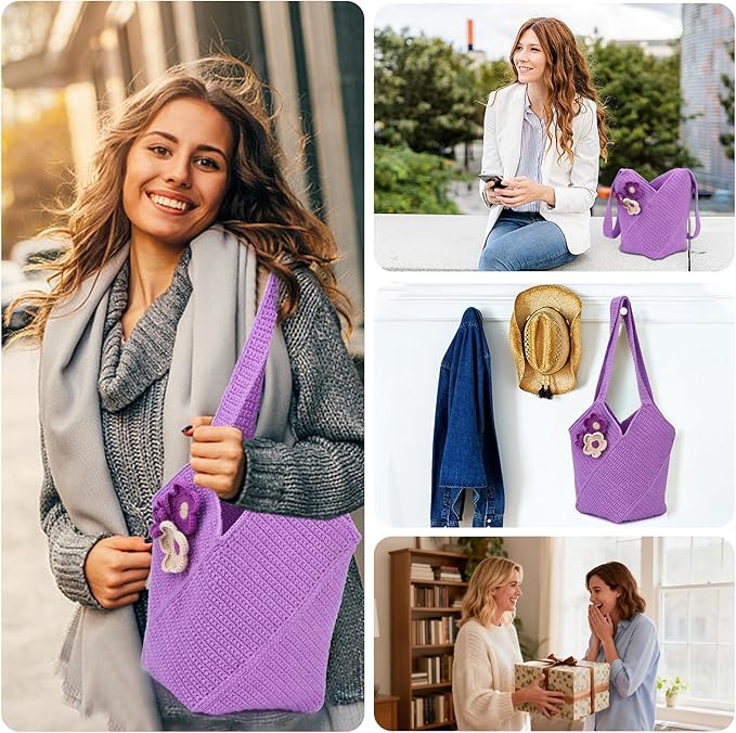 Pnytty Crochet Kit for Beginners, Knitting Kit Complete Starter Set with Yarn, Hook & Step-by-Step Video Tutorials DIY Shoulder Bag Crafting Gift for Adults