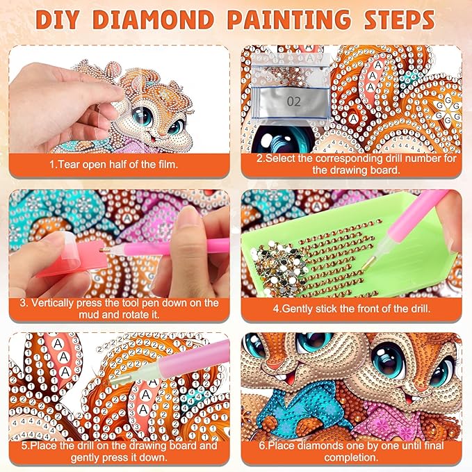 DOMROM Squirrel Diamond Art Hanging Kits for Adults Beginners, Special Shaped Crystal Diamond Painting Squirrel Pendant, DIY Diamond Art Suncatchers Animal for Home Garden Wall Decor Gift