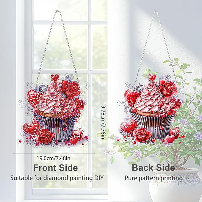 TOSTOG Strawberry Cupcakes Diamond Art Pendant Kits for Adult, Diamond Painting Hanging Kit for Beginners, 5D DIY Crafts Gem Art, Waterproof Full Accessories for Home Decor Idea 20 * 20 cm/8 * 8 in