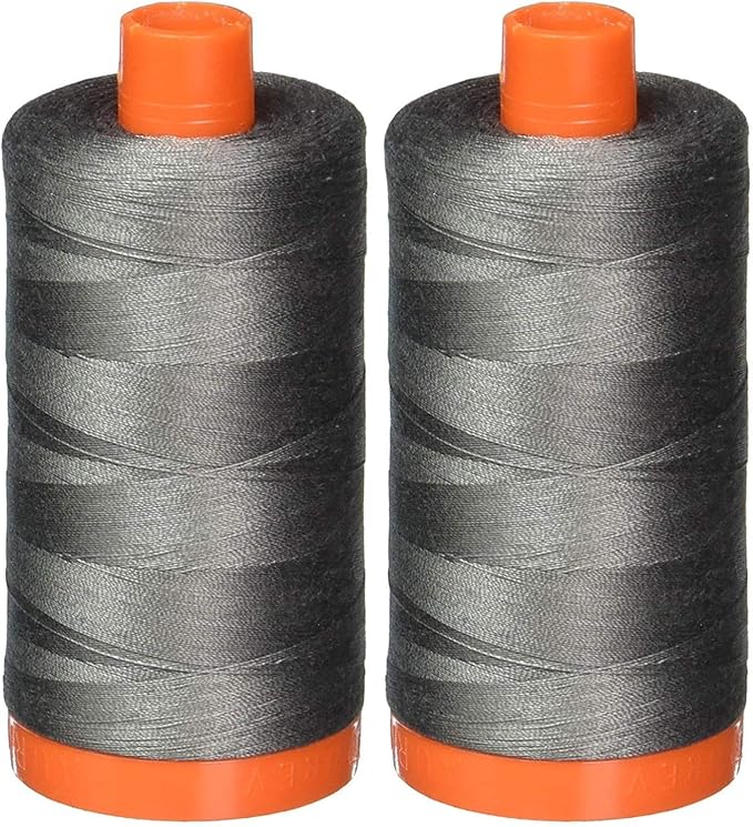 2-Pack - Aurifil 50WT - Grey Smoke (5004) Solid - Mako Cotton Thread - 1422 Yards Each2