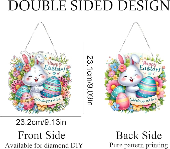 JJFox Diamond Art Hanging Kit for Adult,Special Shaped Rhinestone,DIY Acrylic 5D Diamond Art Painting Window Pendants Home Garden Wall Hanging Kits Hanging Ornament,Double Sided. (Happy Easter)