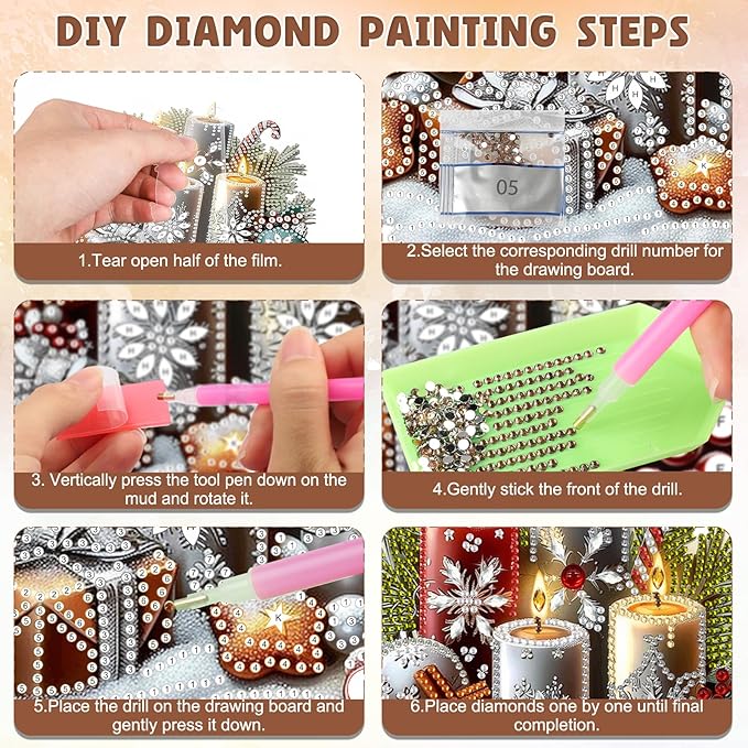 DOMROM Santa and Castle Diamond Art Hanging Kits for Adults Beginners, Christmas Special Shaped Crystal Diamond Painting Santa Pendant, DIY Diamond Art Suncatchers for Home Garden Wall Decor Gift