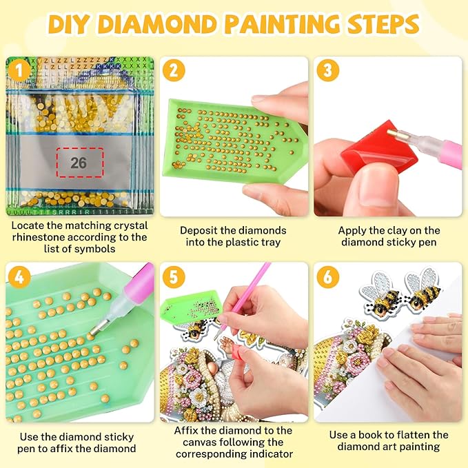 Bowetile Gnome Diamond Art Hanging Kits for Adults, 5D Special Shape Bee Diamond Painting Flowers Pendant Kits, Gem Art Suncatchers Painting Window Ornament for Home Garden Wall Decor