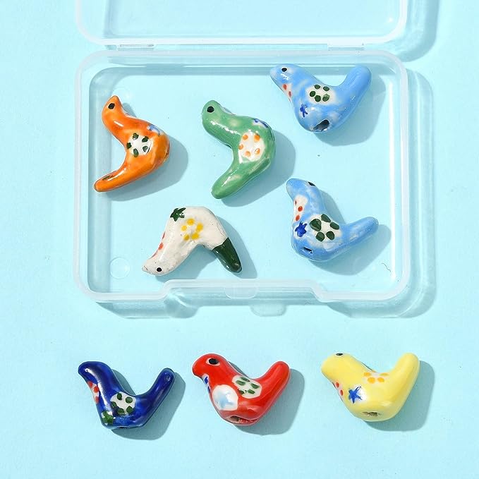 8Pcs Porcelain Ceramic Pigeon Shape Beads, 7 Colors Cute Animal Porcelain Loose Spacer Beads for DIY Necklaces Bracelets Crafts Supplies Jewelry Accessories