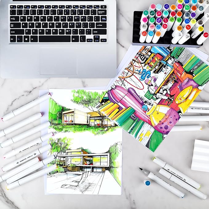 36 Colors Fine & Chisel Dual Tip Marker Set,Permanent Art Markers for for Adult Coloring Books,Alcohol Markers Stocking Stuffers(White Barrel)