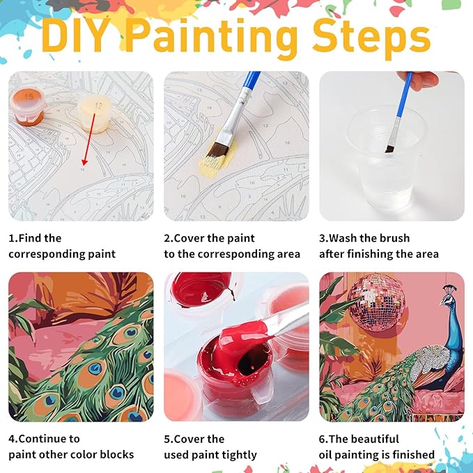 Mandun Peacock Paint by Numbers for Adult,Peacock Paint by Numbers Kit for Adults Beginners, DIY Acrylic Painting on Canvas for Home Wall Art Decor(16x20Inch