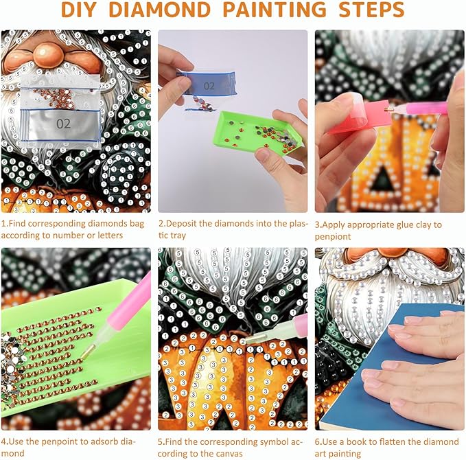 SENQAO Halloween Diamond Art Hanging Kits for Adults Beginners, DIY Acrylic 5D Special Shaped Crystal Diamond Gem Art Painting Hanging Ornament for Home Wall Decor and Gift(Gnome Pumpkin Bat)