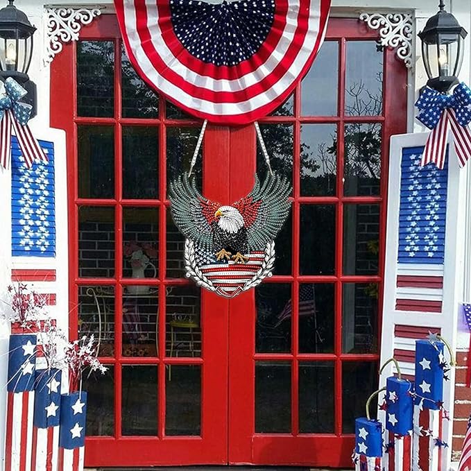 DOMROM 4TH of July Diamond Art Hanging Kit for Adult, Eagle Diamond Art Hanging Kit,Patriotic DIY Diamond Art, Independence Day Diamond Hanging Pendant, Window Pendants Garden Wall Hanging Ornament