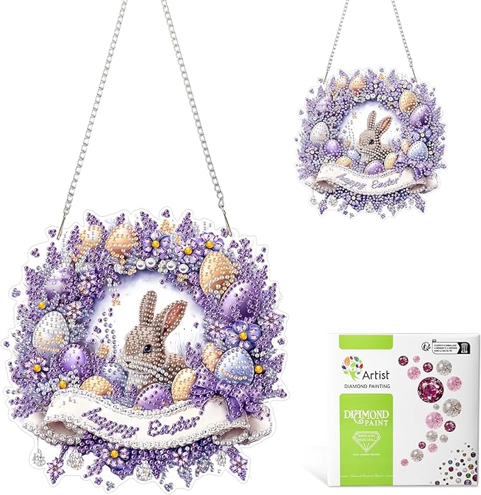MAXBYE Easter Diamond Art Painting Kits Hanging Cute Bunny Pendant, DIY 5D Special Shaped Eggs Gem Art Craft Diamond Dots for Adults and Home Window Door Decor 8×12Inch