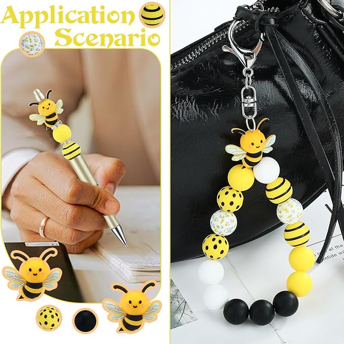 45 Pcs 15mm Silicone Beads 3D Animal Focal Beads for Pens Printed Silicone Beads Bulk for Keychain Bracelets Making and Other Handmade Crafts(Bee