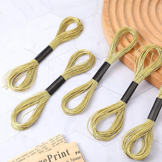 12 Skeins Metallic Embroidery Floss, 8m Each Metallic Gold Embroidery Thread for Cross Stitch, Friendship Bracelets, Sewing, Yarn Crafts & String Art Supplies (Gold)