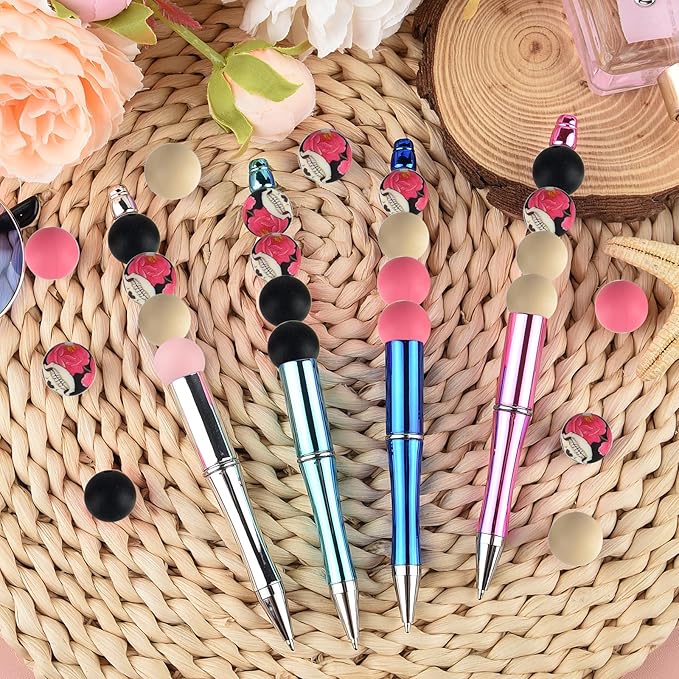 ASTARON 100 Pcs 15mm Silicone Beads for Keychain Making, Off-White Pink Black Round Beads Bulk for Halloween Bracelets Crafts Beadable Pens Decorations Jewelry Making Halloween Party Favors Supplies