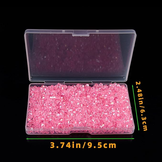 laopottbeads 1200pcs 3mm bicone crystal glass beads for jewelry making, sparkling mini beads for suncatchers, diy bracelets & craft projects (light rose red)
