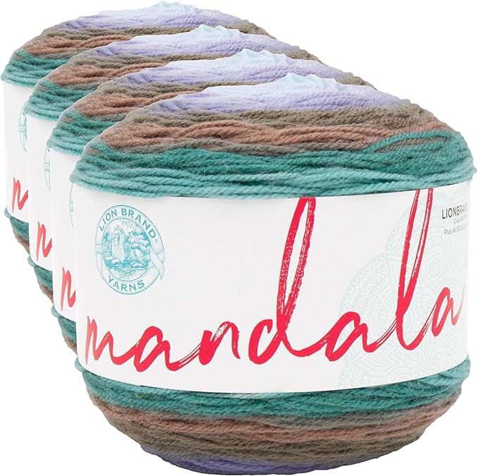 Lion Brand Yarn Mandala, Multicolor Yarn for Knitting, Crochet and Crafting, Bowser, 4 Pack
