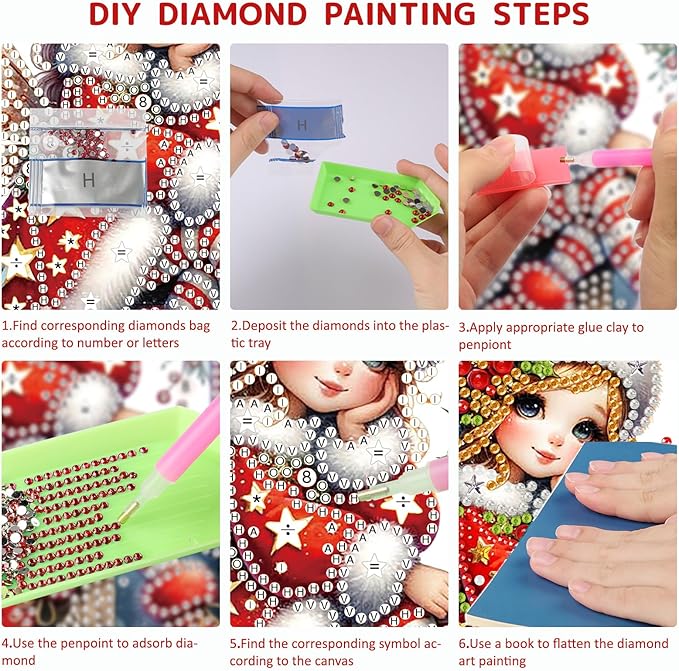 SENQAO Christmas Diamond Art Hanging Kits for Adults, Fairy Diamond Art Suncatchers, 5D Special Shape Diamond Painting Pendant Window Ornament Gifts for Home Door Wall Decor