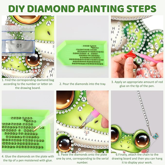 MEIYUDA Frog Diamond Art Hanging Kits for Adult, Mushroom Frog Diamond Painting Hanging Kits Ornaments, DIY Special Shaped Rhinestone Window Pendants Kit for Home Garden Wall Decor Gift