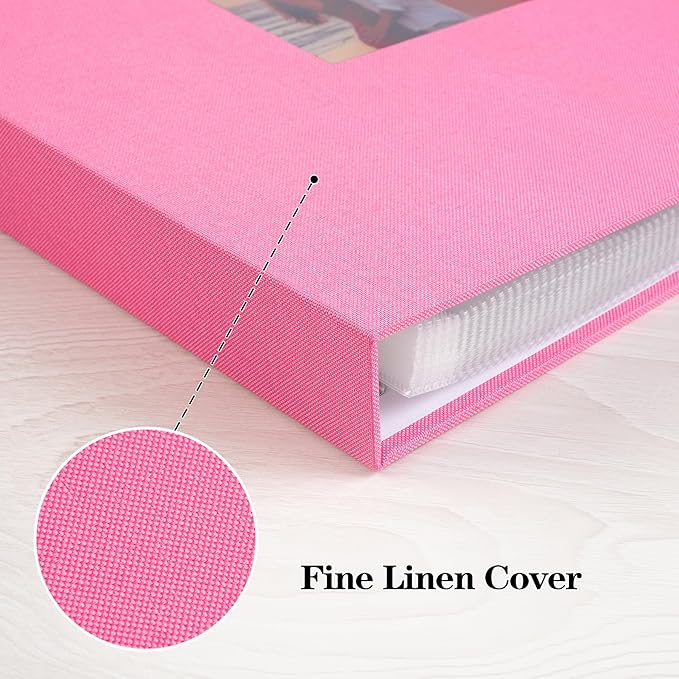 Mublalbum 8.5x11 Inch DIY Scrapbook Photo Album with 40 Plastic Sleeves 80 Pages Top-Loading Protectors, Linen Cover 3-Ring Binder for Baby Wedding Travel and DIY Projects (Pink)