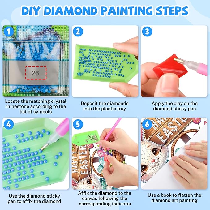 Bowetile Easter Hanging Diamond Art Kits for Adults Kids, 5D Special Shape Diamond Painting Rabbit Kits, Easter Diamond Gem Art Suncatchers Painting Pendant Home Decor, Gifts for Kids